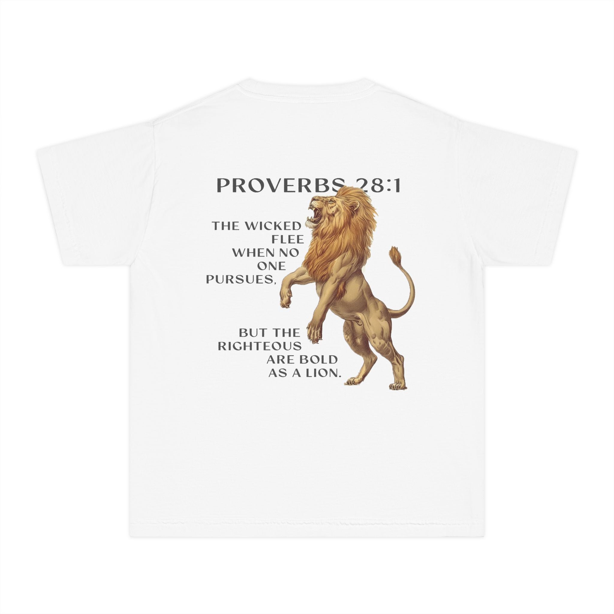 Inspirational Youth Tee - Proverbs 28:1 Lion Design, Motivational Shirt, Christian Apparel, Kids T-Shirt, Thoughtful Gift, Religious Wear